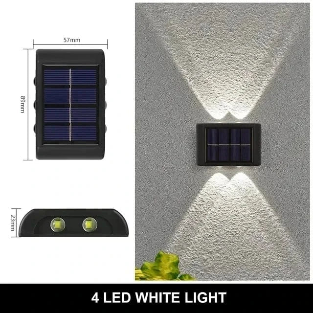 Verthara Solar LED Outdoor Wall Light – Waterproof - Auto On/Off - Warm White - Durable ABS - Easy Installation - IP65 Rated 4LED white