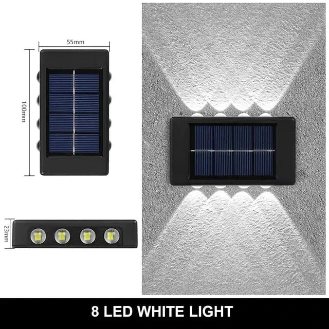 Verthara Solar LED Outdoor Wall Light – Waterproof - Auto On/Off - Warm White - Durable ABS - Easy Installation - IP65 Rated 8LED white