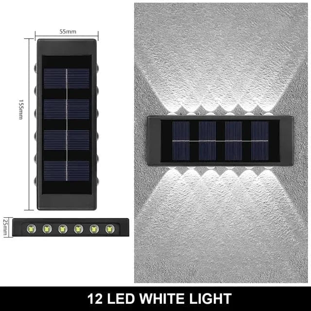 Verthara Solar LED Outdoor Wall Light – Waterproof - Auto On/Off - Warm White - Durable ABS - Easy Installation - IP65 Rated 12LED white