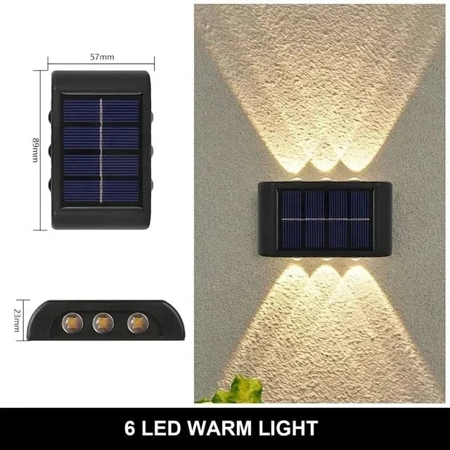 Verthara Solar LED Outdoor Wall Light – Waterproof - Auto On/Off - Warm White - Durable ABS - Easy Installation - IP65 Rated 6LED warm