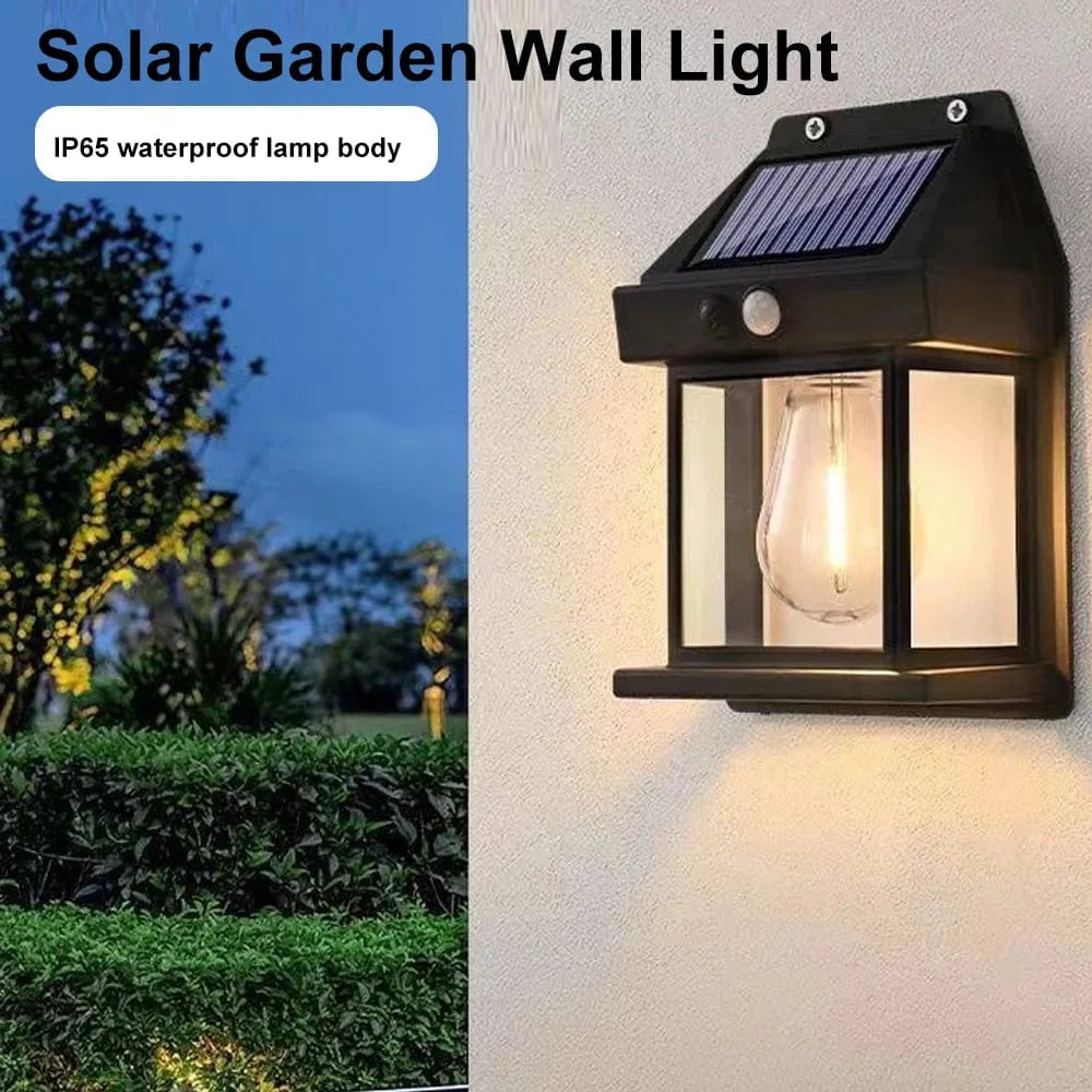 Verthara Solar LED Outdoor Wall Light With Motion Sensor – Energy-Efficient - Waterproof - Warm Light - Three Lighting Modes - Ideal For Gardens