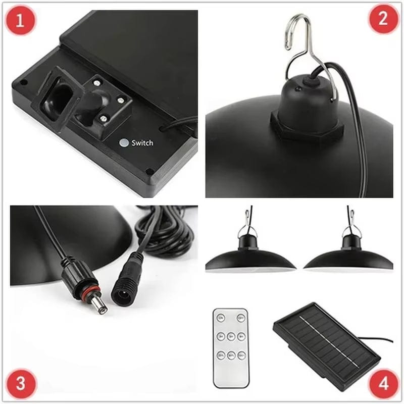 Verthara Solar LED Pendant Light With Remote Control – Waterproof - Double-Head Chandelier - Adjustable Colour Temperature - Indoor/Outdoor Use