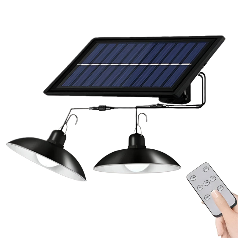 Verthara Solar LED Pendant Light With Remote Control – Waterproof - Double-Head Chandelier - Adjustable Colour Temperature - Indoor/Outdoor Use 2Head(Large Type) / Warm White