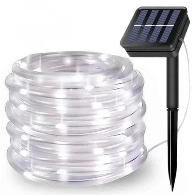 Verthara Solar LED Rope Light – Waterproof – 300 LEDs – 8 Lighting Modes – Outdoor Christmas Lights – Warm White/Colourful Options White Light / 32M300Leds