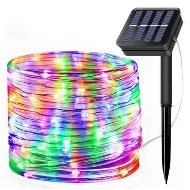 Verthara Solar LED Rope Light – Waterproof – 300 LEDs – 8 Lighting Modes – Outdoor Christmas Lights – Warm White/Colourful Options Colored Light / 22M200Leds