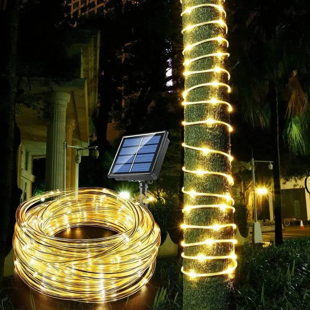 Verthara Solar LED Rope Light – Waterproof – 300 LEDs – 8 Lighting Modes – Outdoor Christmas Lights – Warm White/Colourful Options