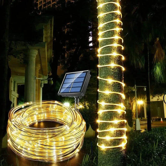 Verthara Solar LED Rope Light – Waterproof – 300 LEDs – 8 Lighting Modes – Outdoor Christmas Lights – Warm White/Colourful Options