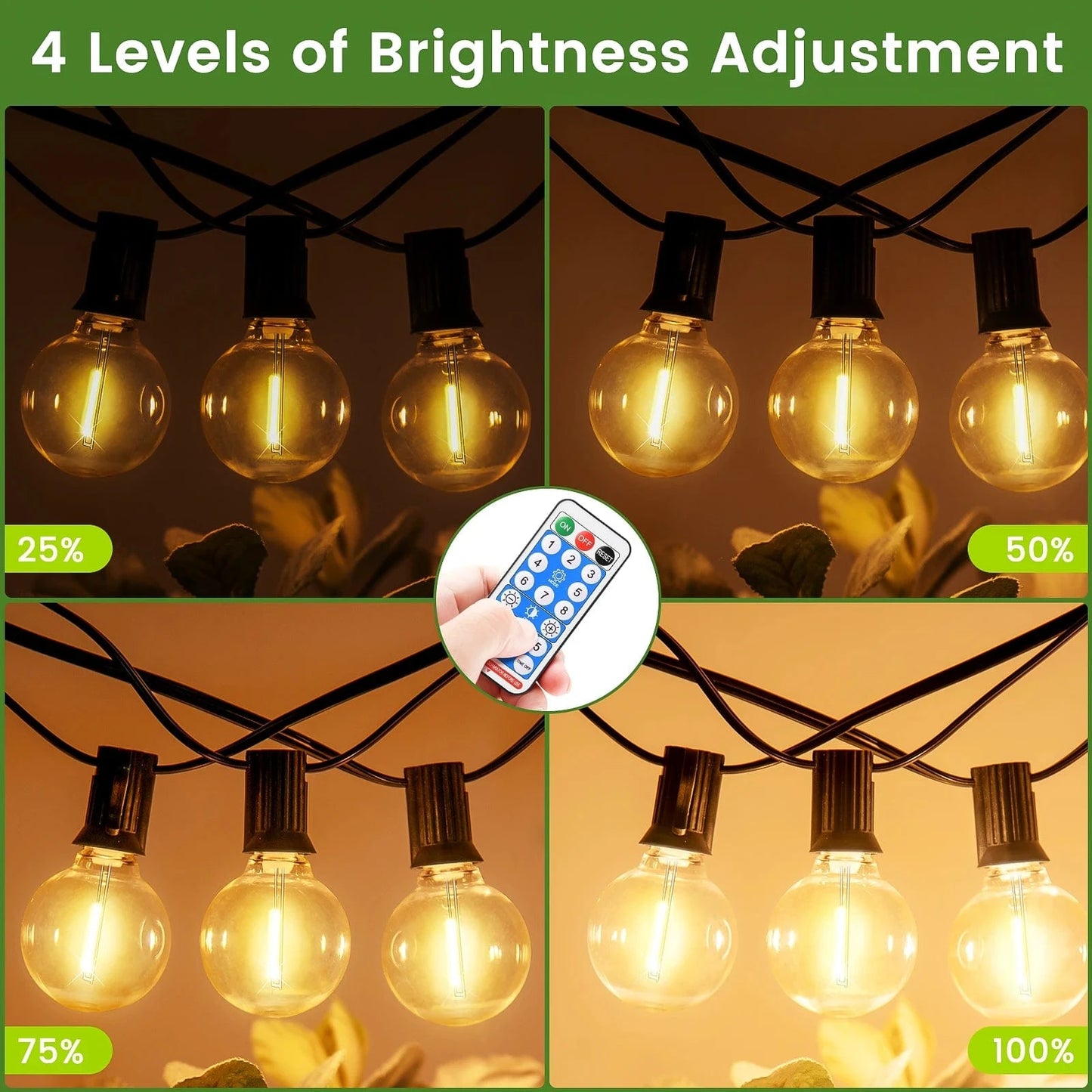 Verthara Solar LED String Lights – 20m - G40 Bulbs - Waterproof - Dimmable - USB & Solar Charging - 8 Lighting Modes - Ideal For Outdoor Decoration Default