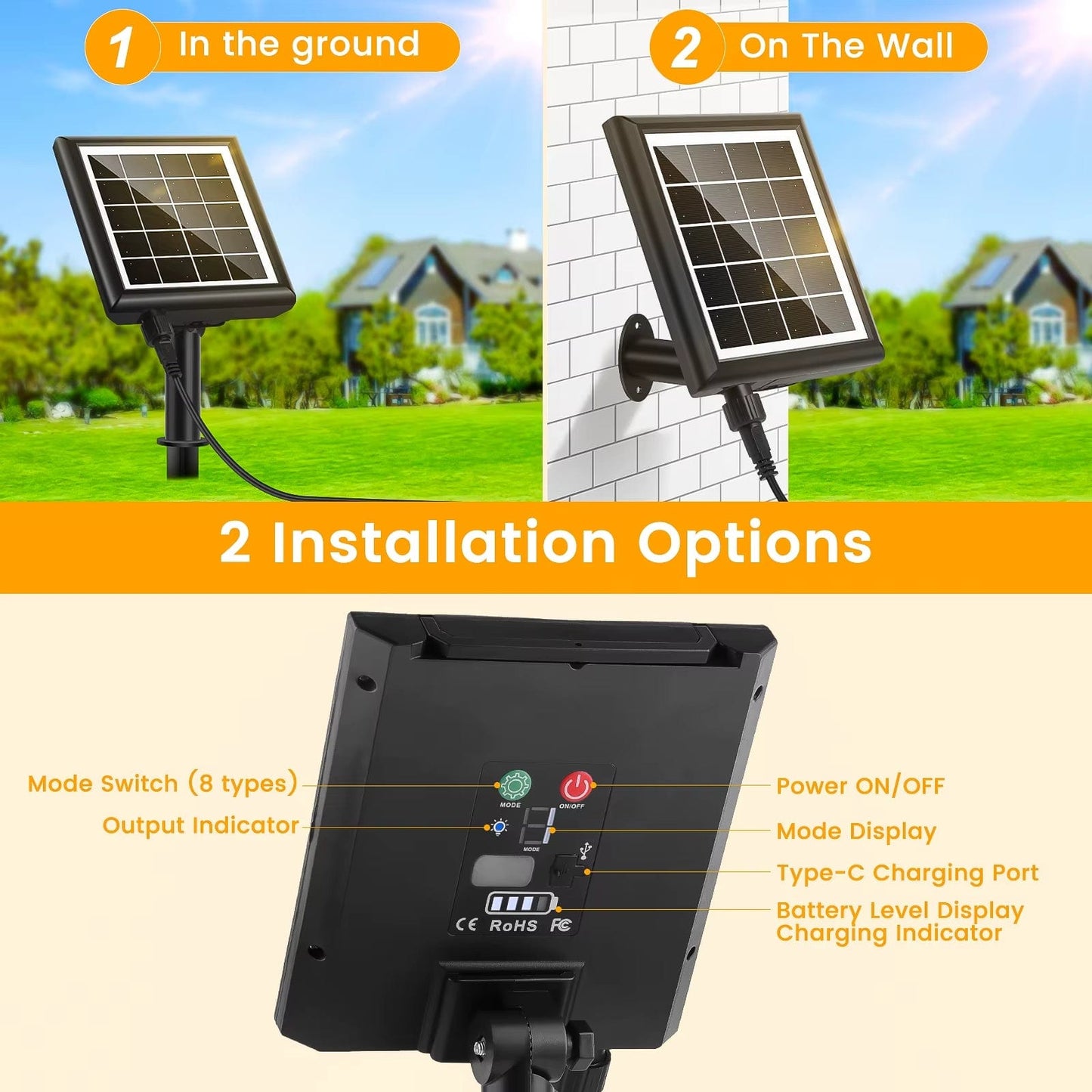 Verthara Solar LED String Lights – 20m - G40 Bulbs - Waterproof - Dimmable - USB & Solar Charging - 8 Lighting Modes - Ideal For Outdoor Decoration Default