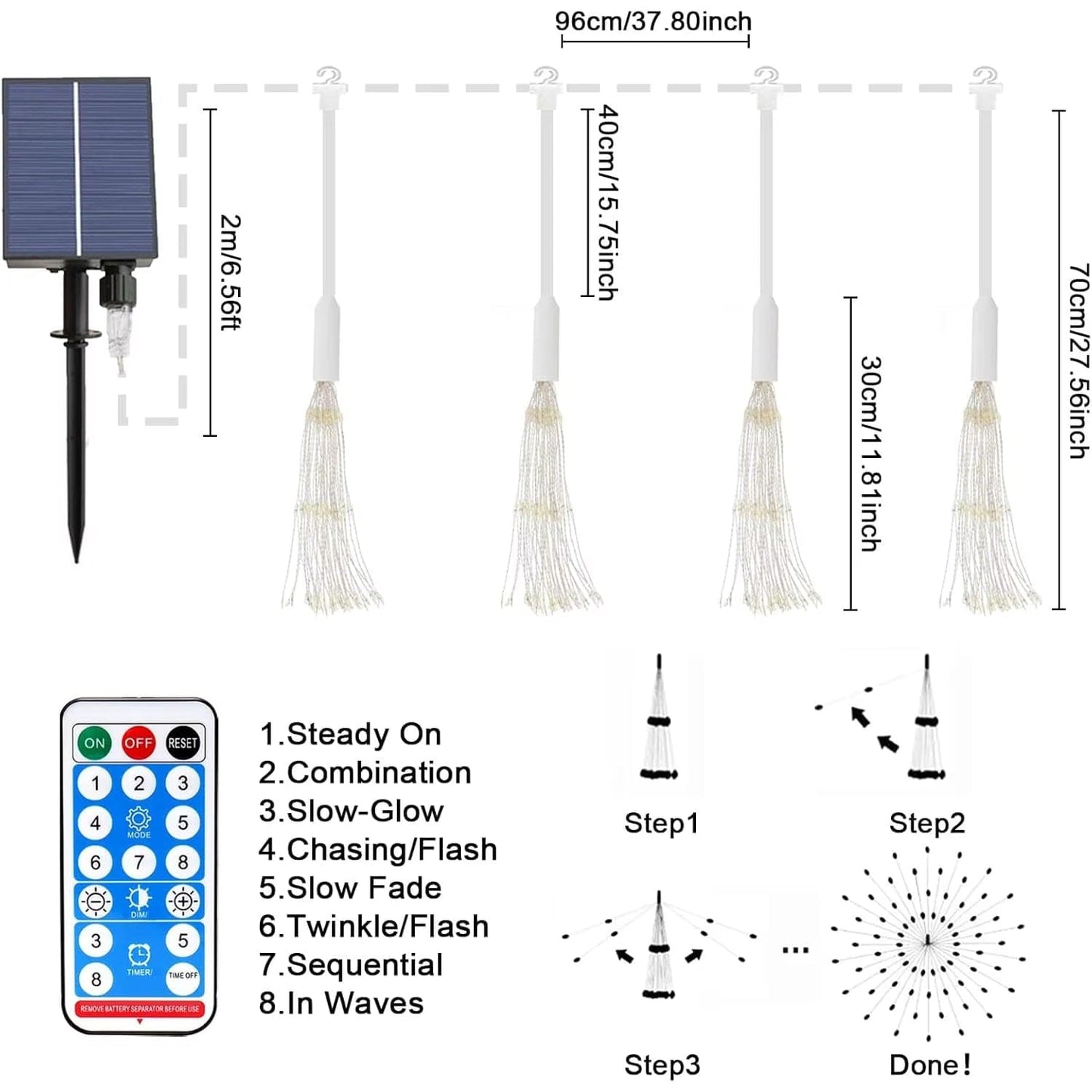 Verthara Solar LED String Lights With Copper Wire – Waterproof - Remote Control - 8 Modes - Decorative Outdoor Fairy Lights - Party - Garden Default