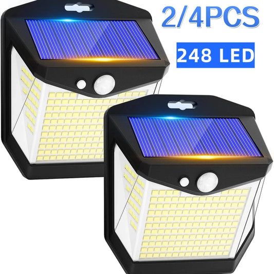 Verthara Solar LED Wall Light With Motion Sensor – Waterproof - 270° Wide Angle - Outdoor Security Lighting - 248 LEDs - 3 Modes