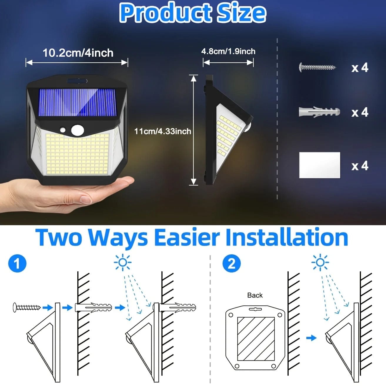 Verthara Solar LED Wall Light With Motion Sensor – Waterproof - 270° Wide Angle - Outdoor Security Lighting - 248 LEDs - 3 Modes