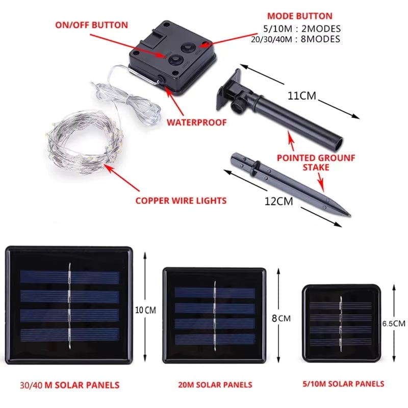 Verthara Solar-Powered LED Fairy String Lights