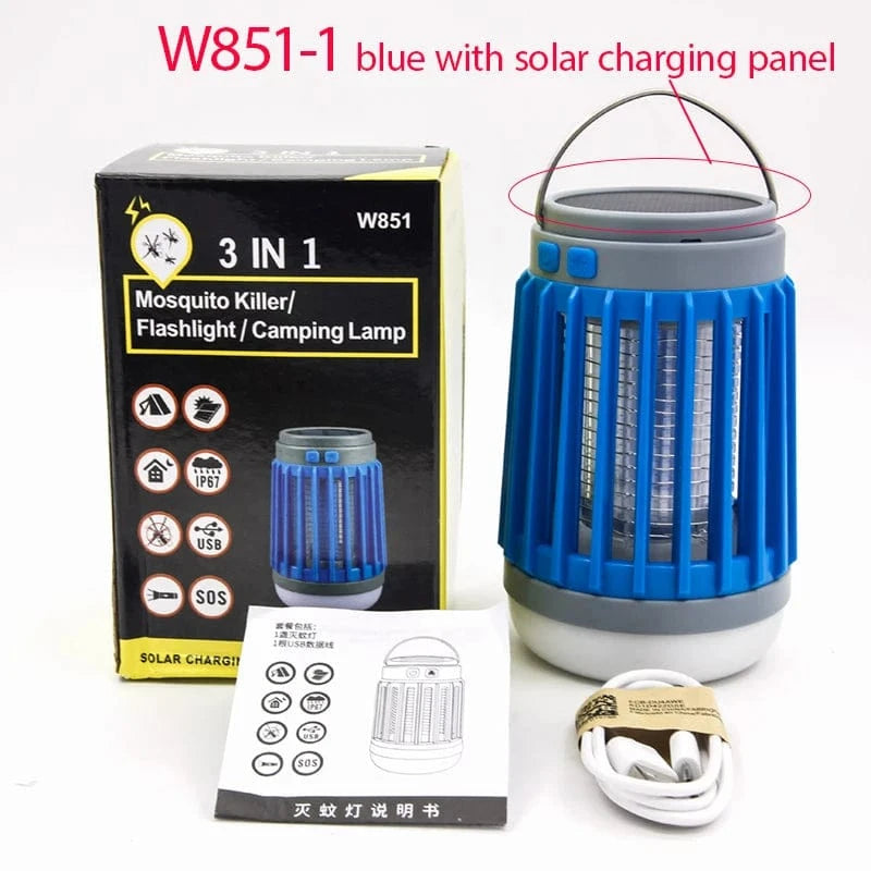 Verthara Solar-Powered Mosquito Bug Zapper Lamp with Light – Indoor and Outdoor Insect Trap, 2000mAh Battery, Energy Efficient Design W851-1 solar blue