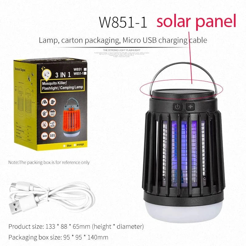 Verthara Solar-Powered Mosquito Bug Zapper Lamp with Light – Indoor and Outdoor Insect Trap, 2000mAh Battery, Energy Efficient Design W851-1 solar black