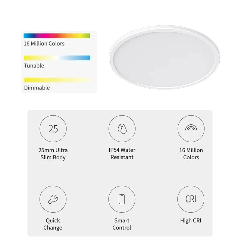 Verthara Ultra Thin Smart RGB Flush Mount Ceiling Light Fixture – Dimmable LED with Wi-Fi Control, 2700K-6500K Color Temperature Default