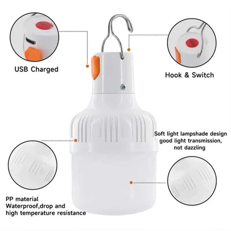 Verthara USB Rechargeable LED Lantern – 60W Outdoor Camping Light with Dimmable Modes for Emergency and Outdoor Activities Default