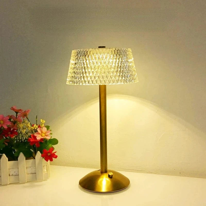 Verthara USB Rechargeable LED Table Lamp – Cordless - Dimmable - Crystal Design - Adjustable Brightness - Ideal For Bedroom - Office - Events
