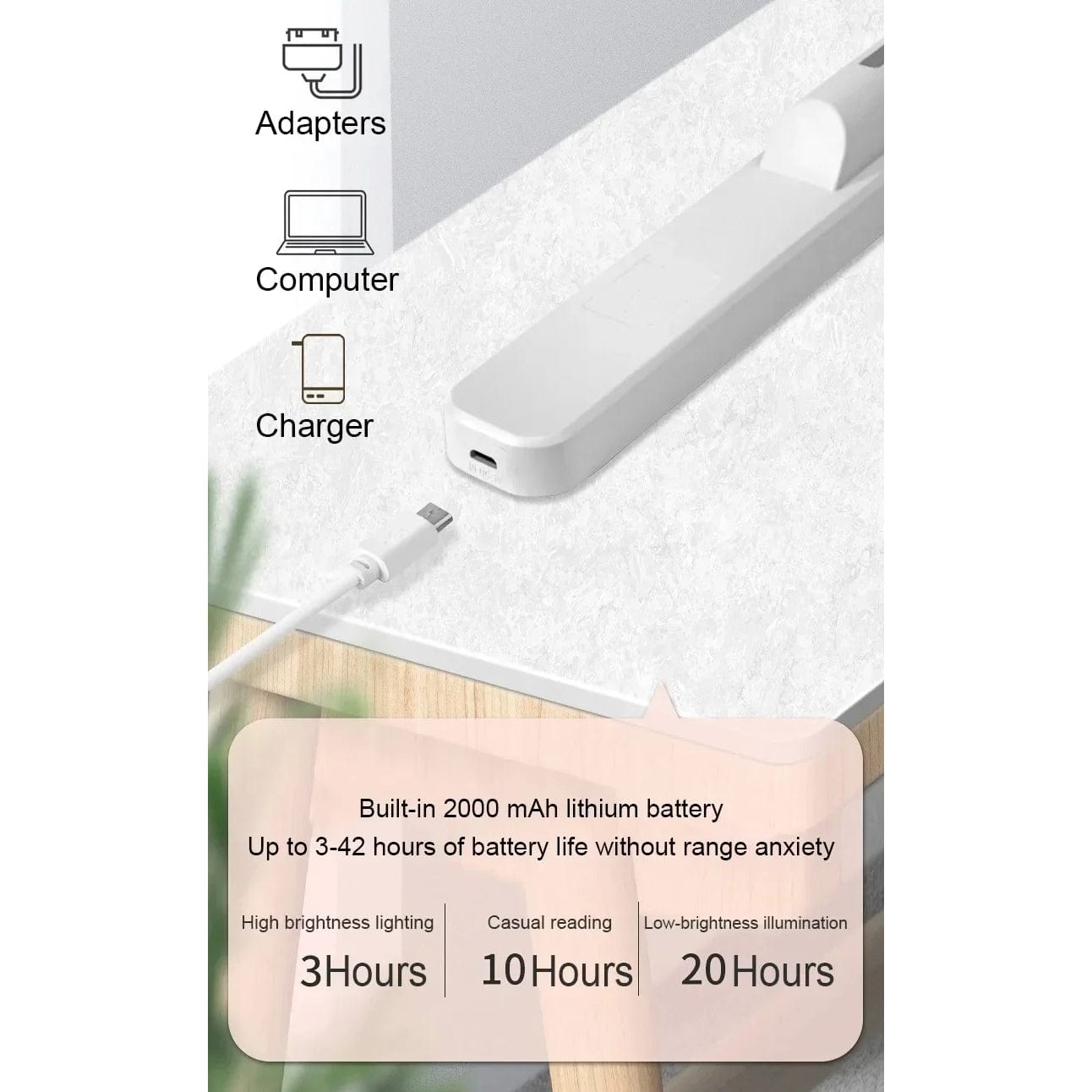 Verthara USB Rechargeable Magnetic Desk Lamp with Eye Protection, 3 Color Modes, Compact Design for Small Spaces Default