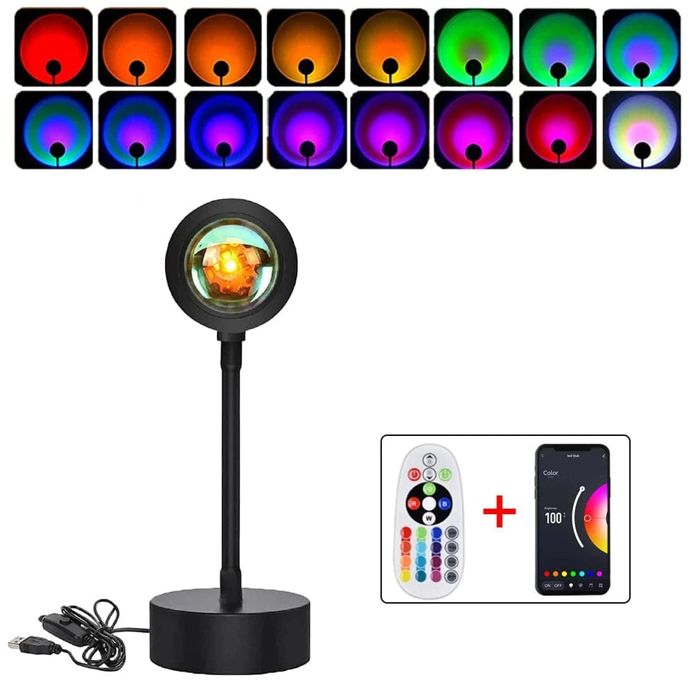 Verthara USB Sunset Projector Lamp with Smart APP Control - LED Night Light for Room Decoration and Photography, Adjustable Colors and Brightness 16 Colors Remote APP