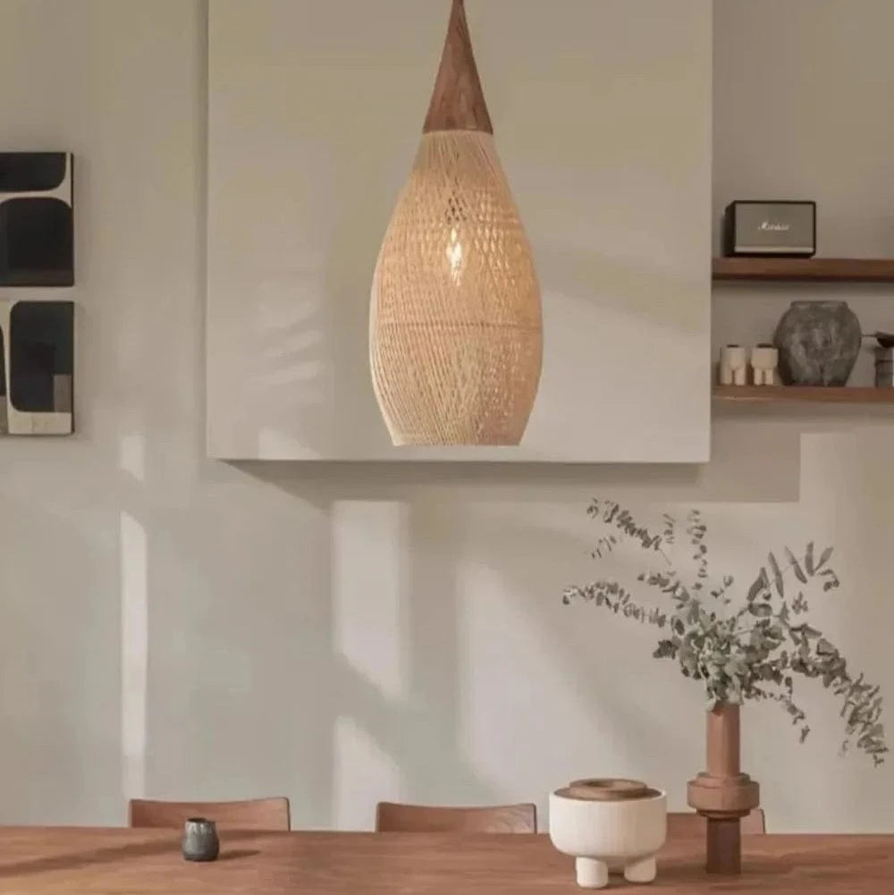 Verthara Vintage Handmade Rattan Pendant Light – Japanese Style LED Lighting for Kitchen Island and Dining Room