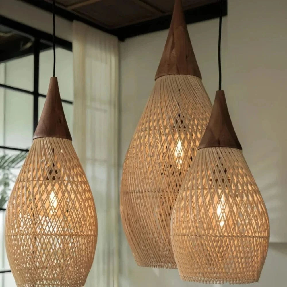 Verthara Vintage Handmade Rattan Pendant Light – Japanese Style LED Lighting for Kitchen Island and Dining Room