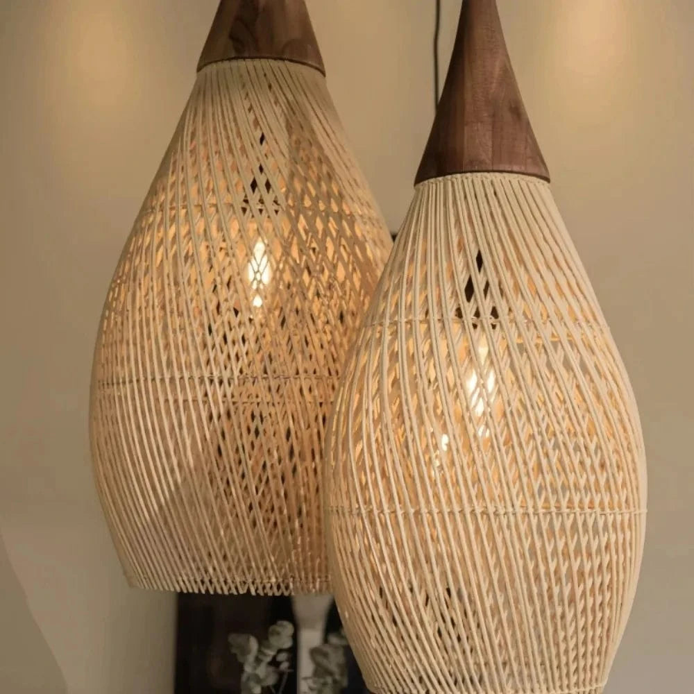 Verthara Vintage Handmade Rattan Pendant Light – Japanese Style LED Lighting for Kitchen Island and Dining Room