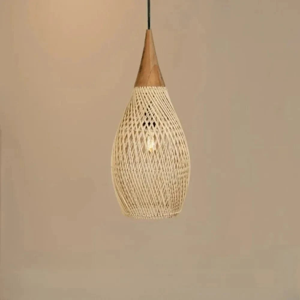 Verthara Vintage Handmade Rattan Pendant Light – Japanese Style LED Lighting for Kitchen Island and Dining Room Medium