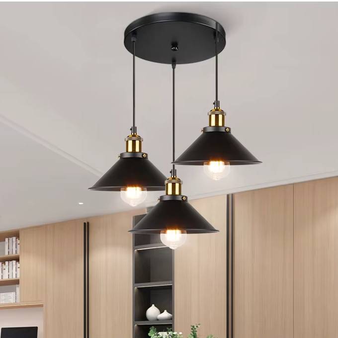 Verthara Vintage Industrial Black Pendant Light with E27 Base – Adjustable Height Hanging Light for Living Room and Dining Room 3RB / No Bulb