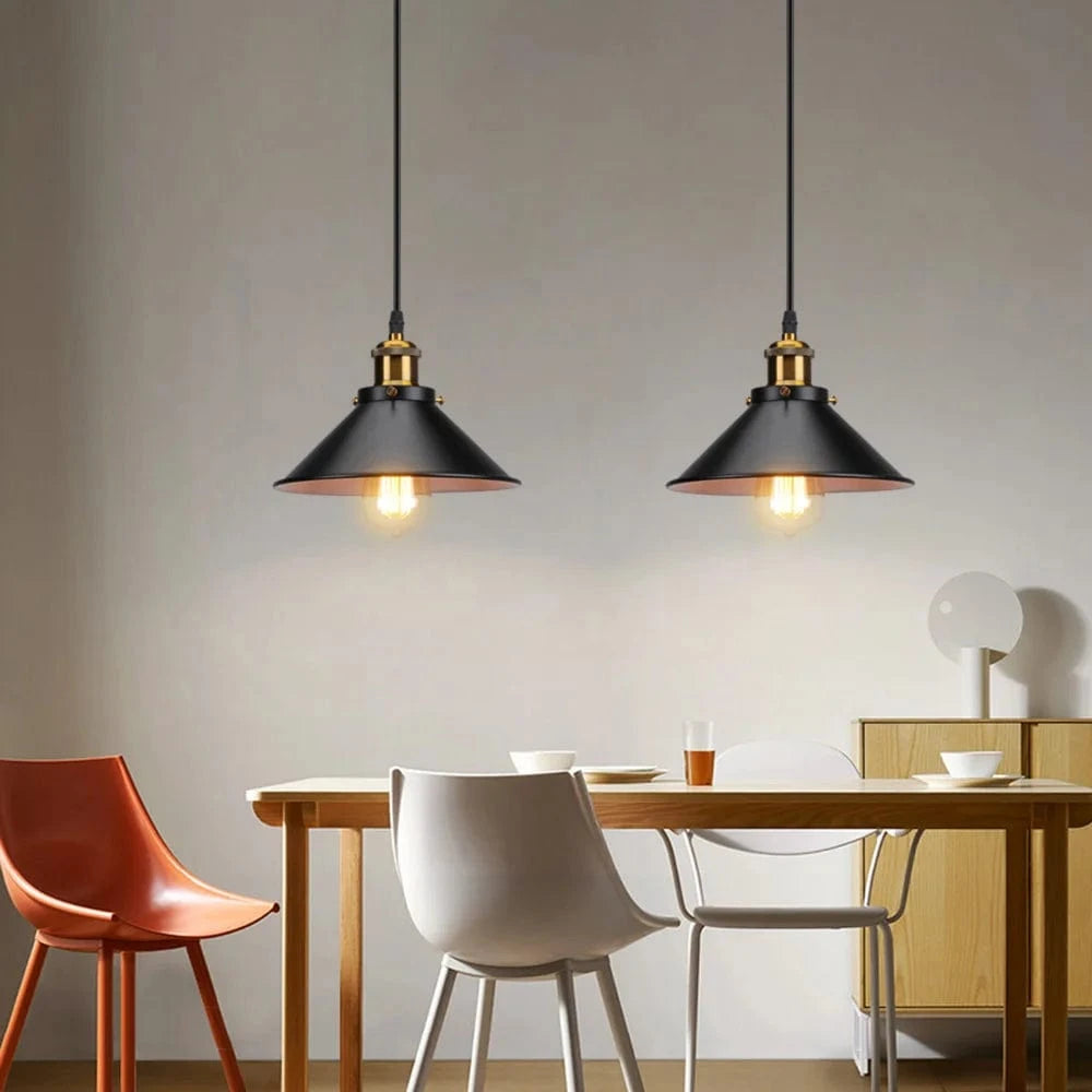 Verthara Vintage Industrial Black Pendant Light with E27 Base – Adjustable Height Hanging Light for Living Room and Dining Room