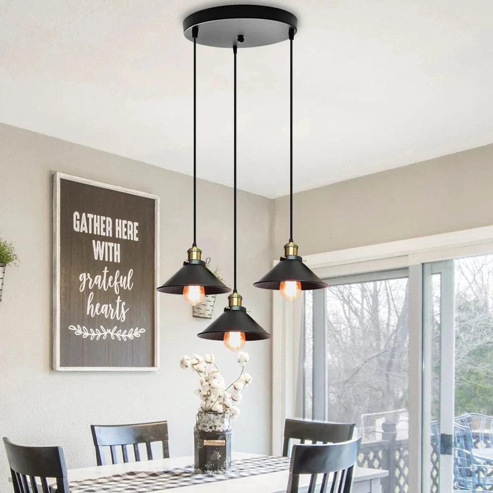 Verthara Vintage Industrial Black Pendant Light with E27 Base – Adjustable Height Hanging Light for Living Room and Dining Room