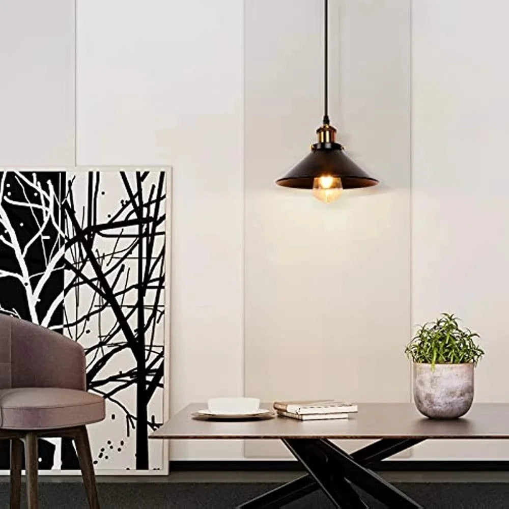 Verthara Vintage Industrial Black Pendant Light with E27 Base – Adjustable Height Hanging Light for Living Room and Dining Room