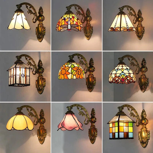 Verthara Vintage Stained Glass Wall Lamp - Mediterranean Baroque Sconce Light for Aisles and Corridors, Energy-Efficient LED, Handcrafted Design