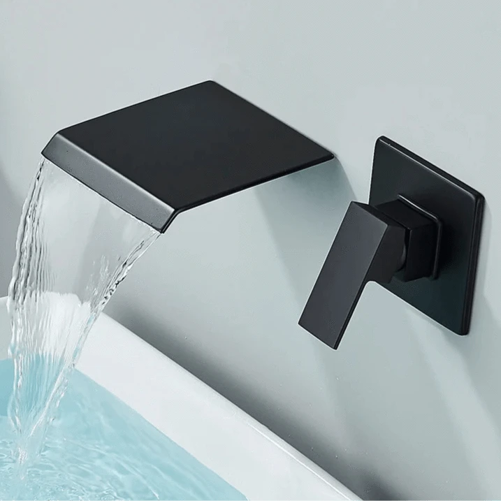 Verthara Wall Mounted Bathroom Faucet with Waterfall Outlet – Cold and Hot Mixer Basin Tap in Polished Chrome