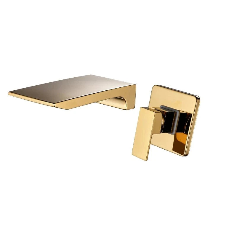 Verthara Wall Mounted Chrome Bathroom Faucet with Waterfall Spout – Single Lever Basin Mixer Tap Gold