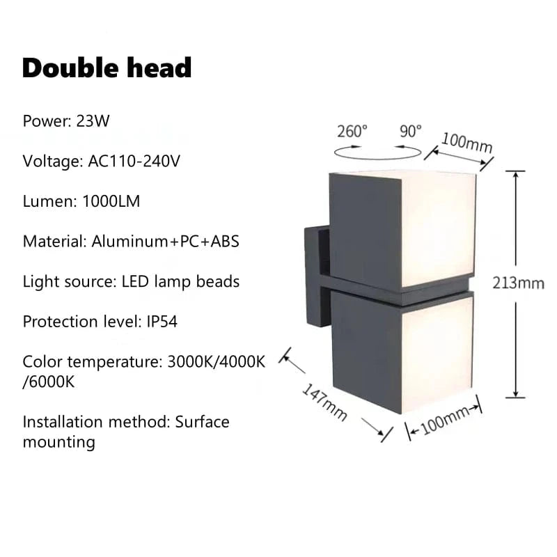 Verthara Waterproof Outdoor Wall Lamp – Adjustable Angle LED Exterior Wall Light in Black Aluminum for Garden and Pathway Lighting