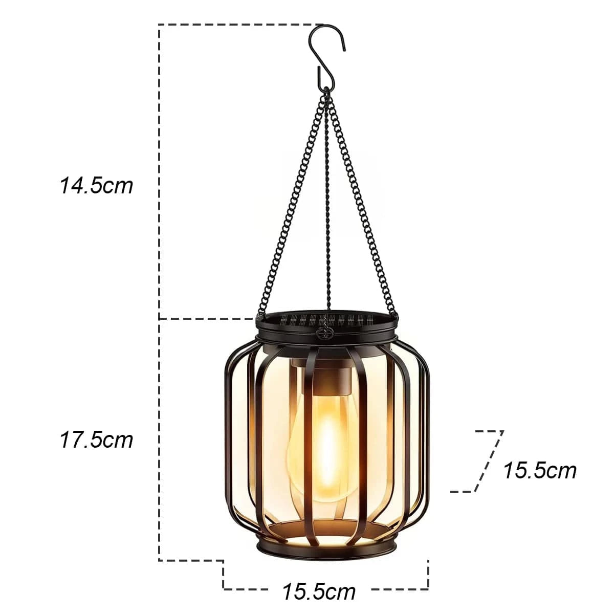 Verthara Waterproof Solar Lantern with Daylight Sensor – Hanging Outdoor Solar Lights for Garden, 3000K Warm White Iron Art Decor