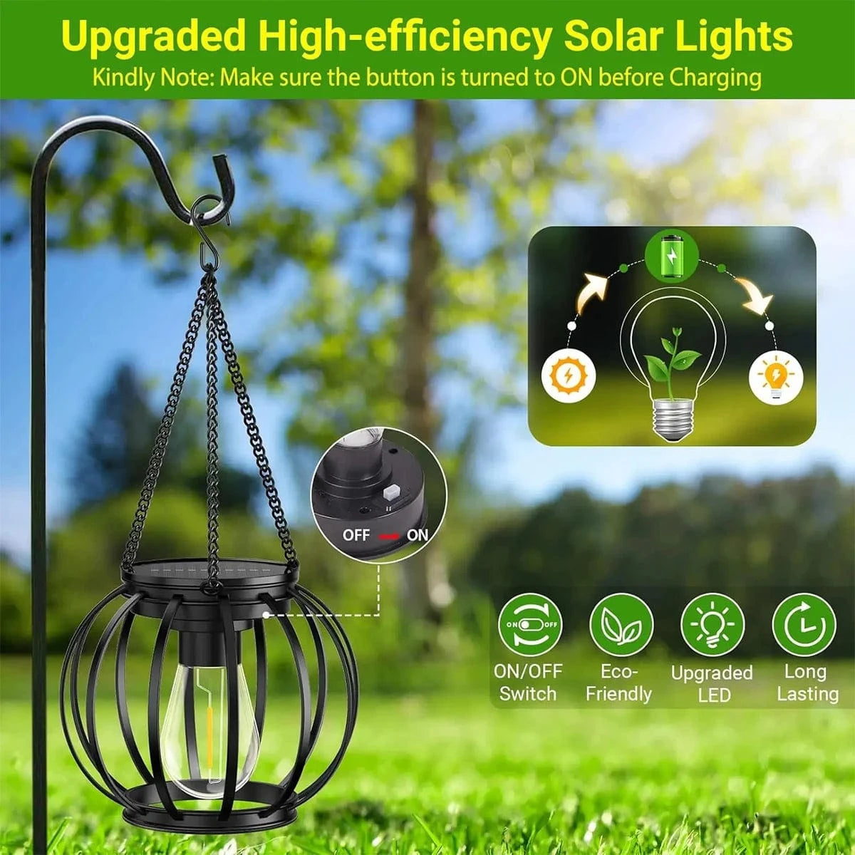 Verthara Waterproof Solar Lantern with Daylight Sensor – Hanging Outdoor Solar Lights for Garden, 3000K Warm White Iron Art Decor