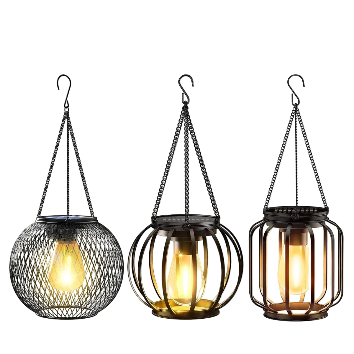 Verthara Waterproof Solar Lantern with Daylight Sensor – Hanging Outdoor Solar Lights for Garden, 3000K Warm White Iron Art Decor