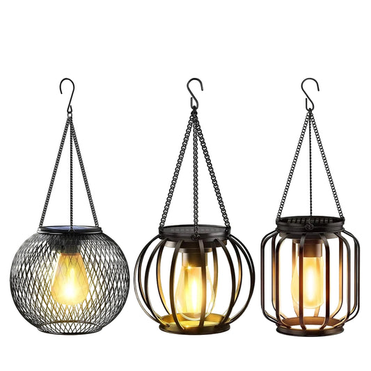 Verthara Waterproof Solar Lantern with Daylight Sensor – Hanging Outdoor Solar Lights for Garden, 3000K Warm White Iron Art Decor