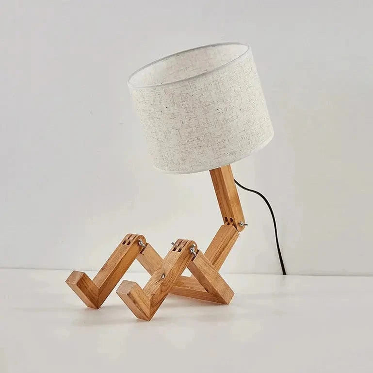 Verthara Wooden Robot Table Lamp Grey