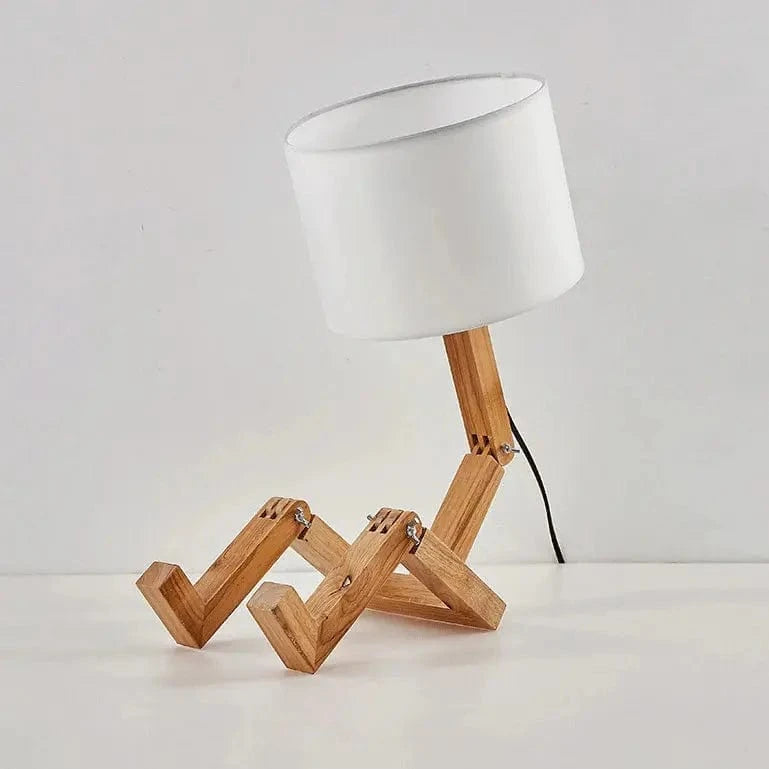 Verthara Wooden Robot Table Lamp White