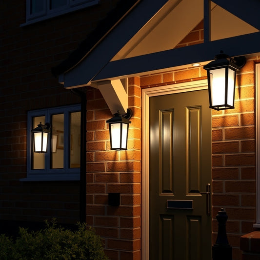 Outdoor wall lights on a modern UK house exterior at night