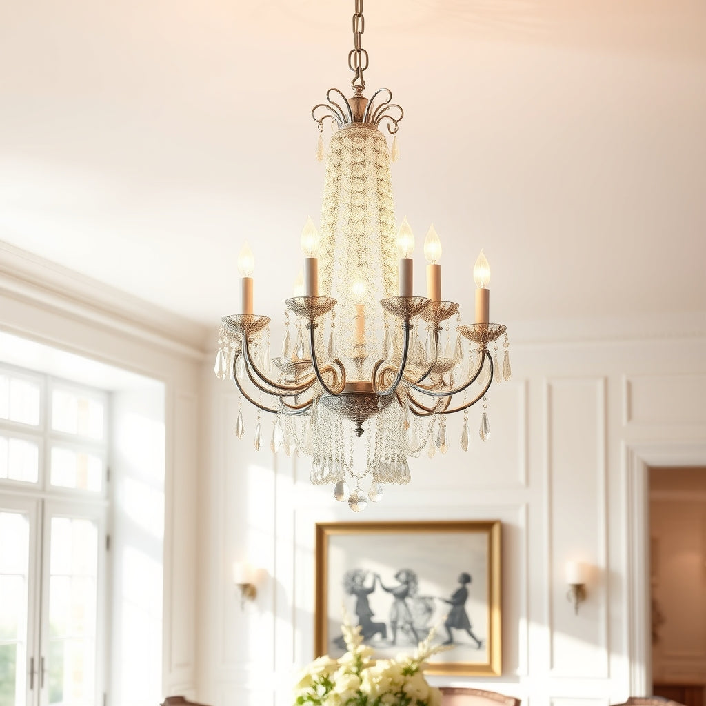 Elegant chandelier hanging in a classic UK dining room