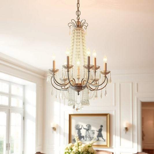 Elegant chandelier hanging in a classic UK dining room