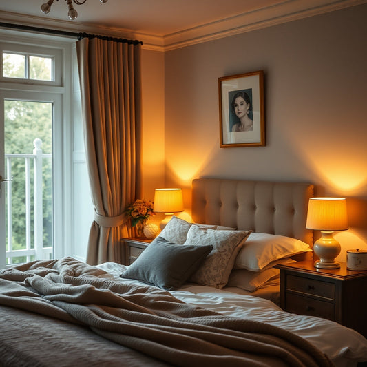 Perfect bedroom atmosphere created with warm bedside table lamps in a UK home
