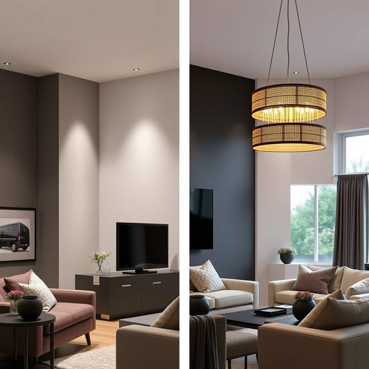 Recessed lighting versus statement ceiling light in a UK living room