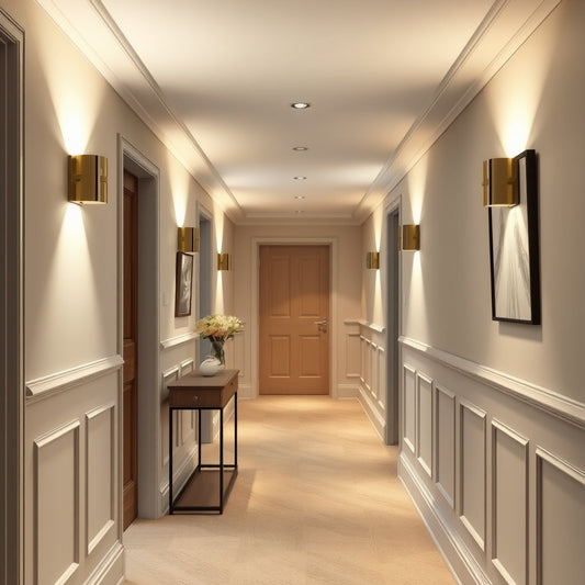 Modern wall lights lining a UK hallway corridor