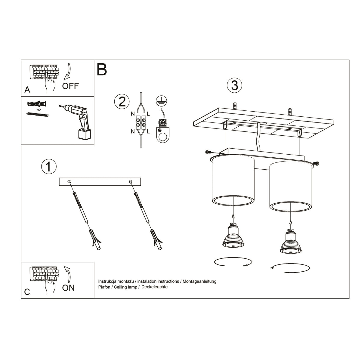 Orbis Gray Ceiling/Wall Lamp - Dual Cylindrical Shades - Aluminum - Modern Design