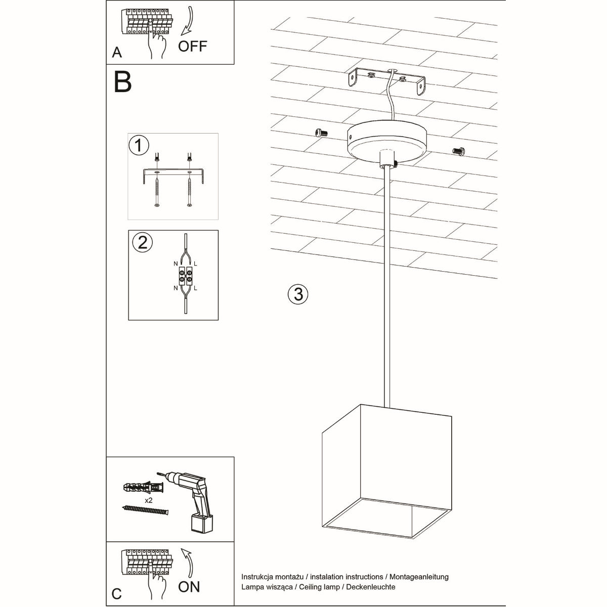 Quad Black Ceiling Lamp - GU10 Light - Modern Aluminum Design - 10x110 cm